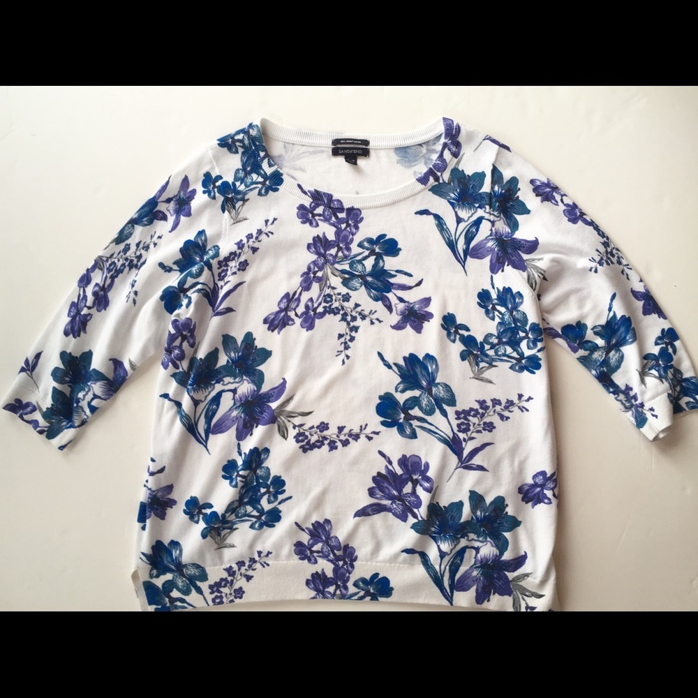 Lands’ End Floral Supima Sweater